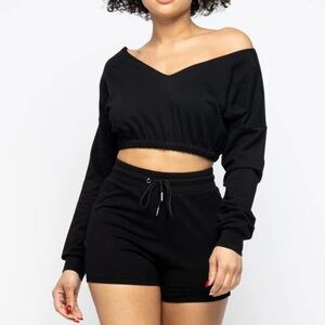 Hera Collection Black Off-Shoulder Sweatshirt